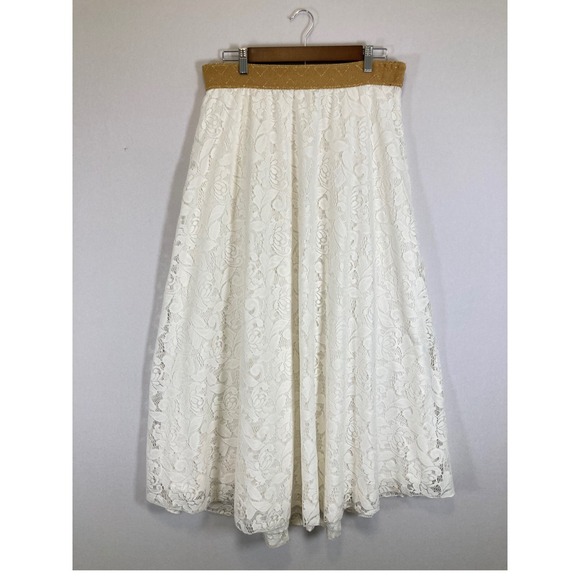 LuLaRoe Dresses & Skirts - Boho Romantic LuLaRoe Women Medium White Floral Lace Maxi Skirt Gold Waistband